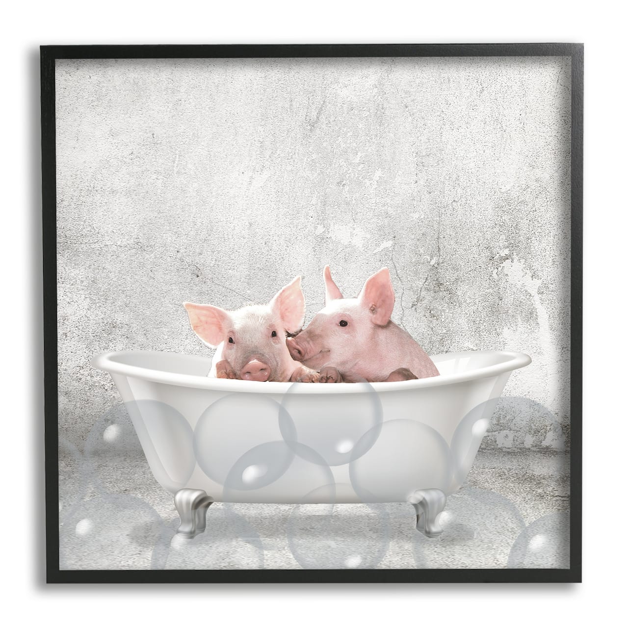 Stupell Industries Baby Piglets Bath Time Wall Art in Black Frame